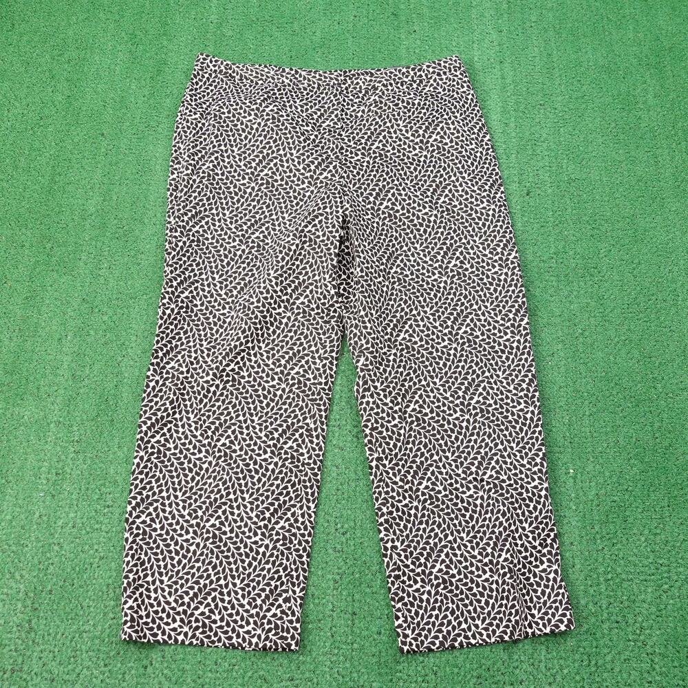 Ann Taylor Gramercy Fit Pants Womens 14P Black White Leaf Print Cropped Petite